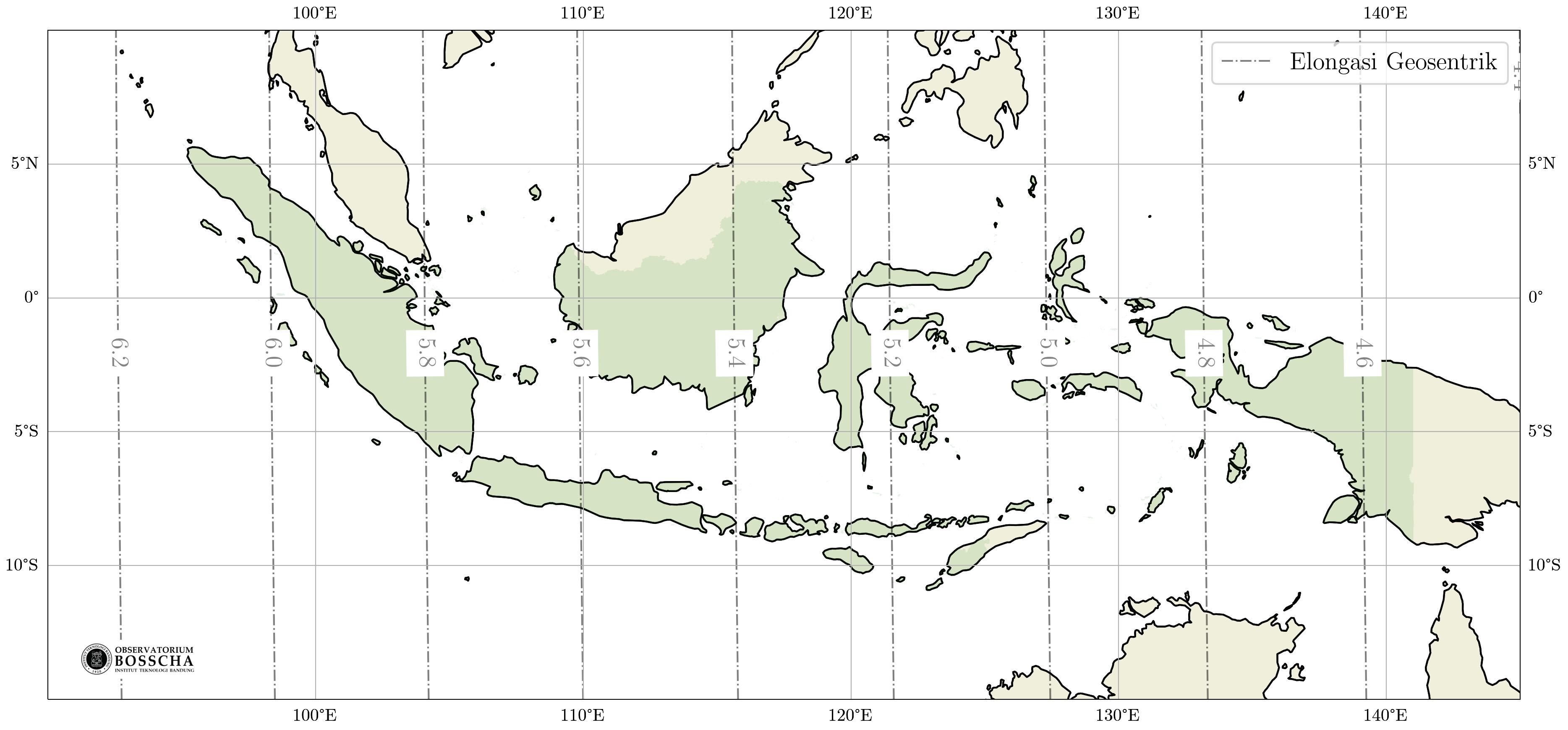 **Gambar 2.** Peta Elongasi geosentrik Bulan dan Matahari saat Matahari terbenam pada Kamis, 19 Maret 2026.