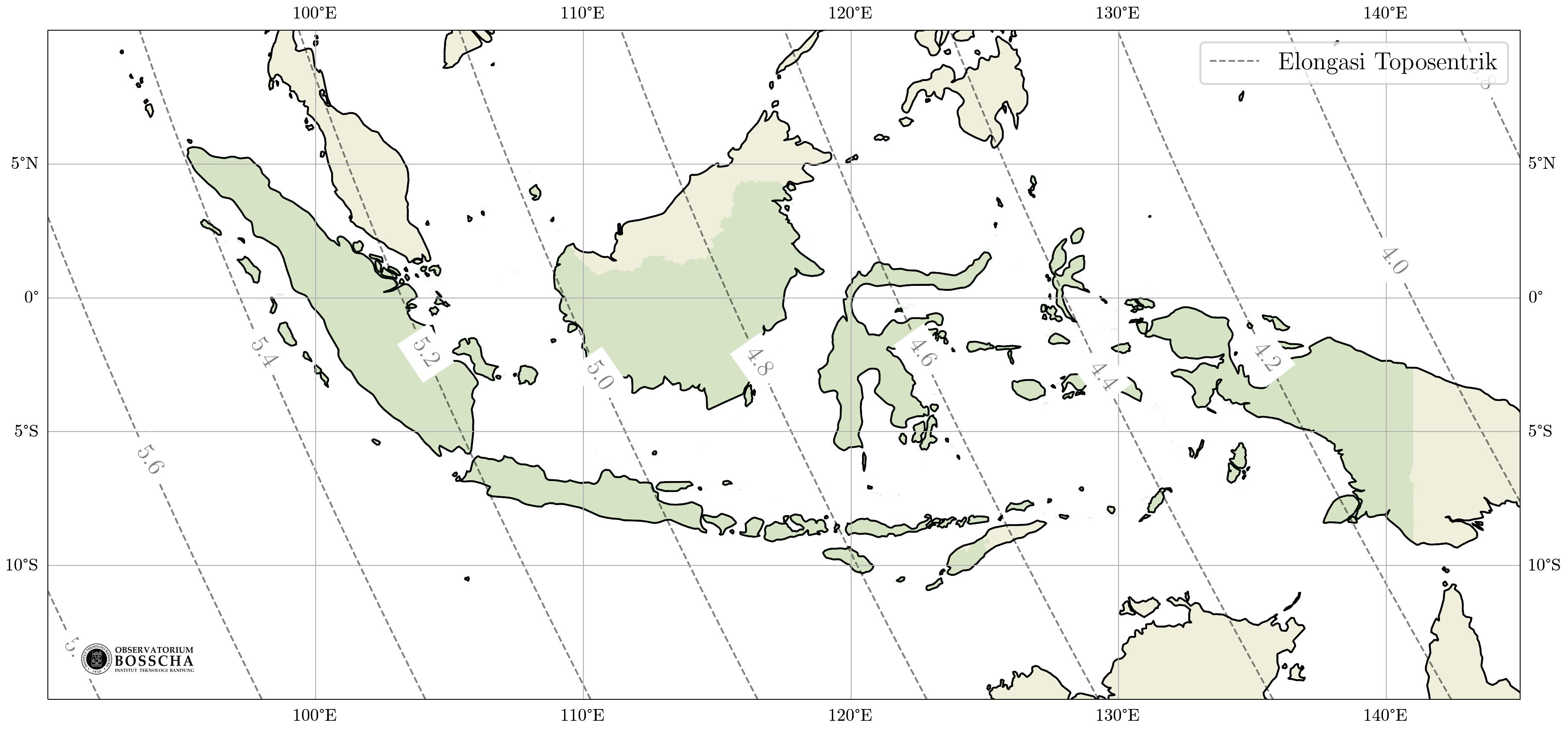 **Gambar 3.** Peta Elongasi toposentrik Bulan dan Matahari saat Matahari terbenam pada Kamis, 19 Maret 2026.