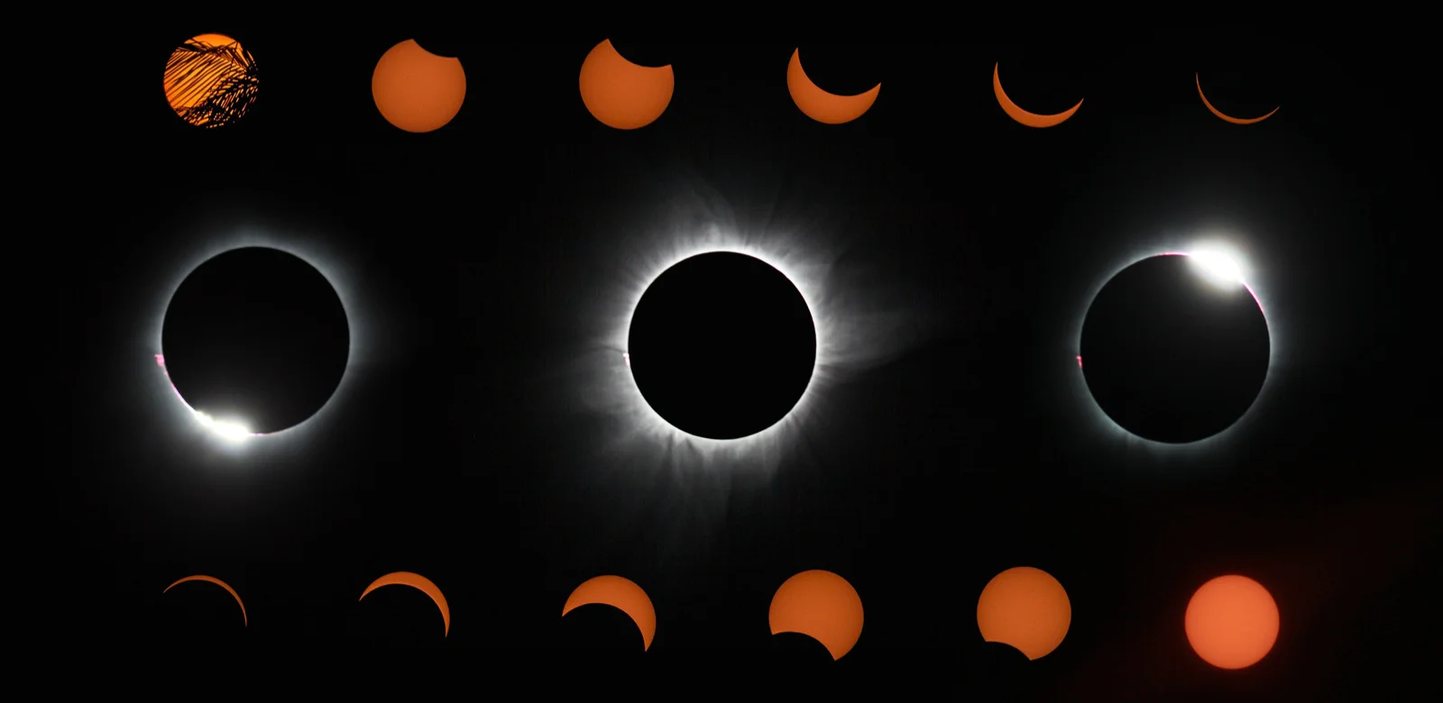  **Gambar 2.** Proses Gerhana Matahari Total 9 Maret 2016 di Poso. Tampak fase gerhana yang dimulai dari sebelum (atas), saat (tengah), hingga setelah (bawah) totalitas. 